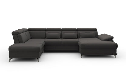 Wohnlandschaft Grau mit Federkern, Sitztiefen- und Kopfteilverstellung im Luxus-Microfaserbezug, U-Form Cabrio jetzt reduziert im Angebot bestellen.