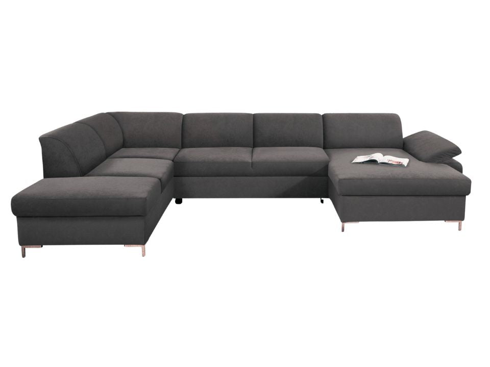 Wohnlandschaft Anthrazit Grau mit Schlaffunktion in Übelänge in Microfaser, U-Form Santana jetzt reduziert im Angebot online bestellen.