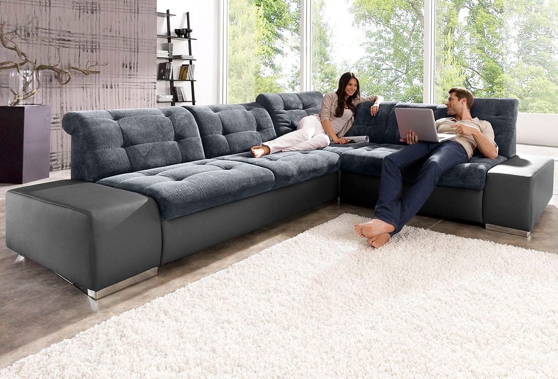 Ecksofa mit Kopfteilverstellung fashion in Kunstleder "Schwarz" B-Ware