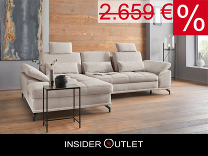 Design Ecksofa in Creme Beige mit Federkern, Sitztiefenverstellung, Armteilverstellung, Eckcouch Costello jetzt reduziert im Angebot bestellen.