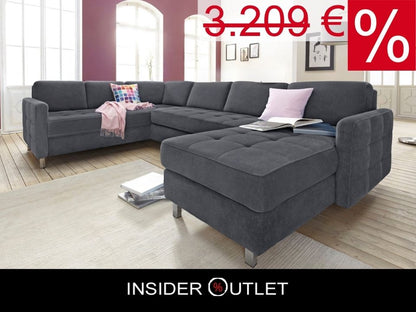 Wohnlandschaft Pablo 292 cm mit Schlaffunktion und Bettkasten in Luxus-Microfaser Grau Sofa B-Ware (Kopie)