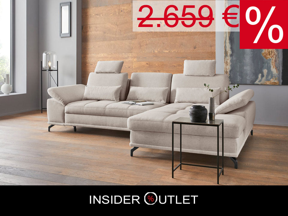 Ecksofa in Creme Beige mit Federkern, Sitztiefenverstellung, Sofa Costello reduziert.