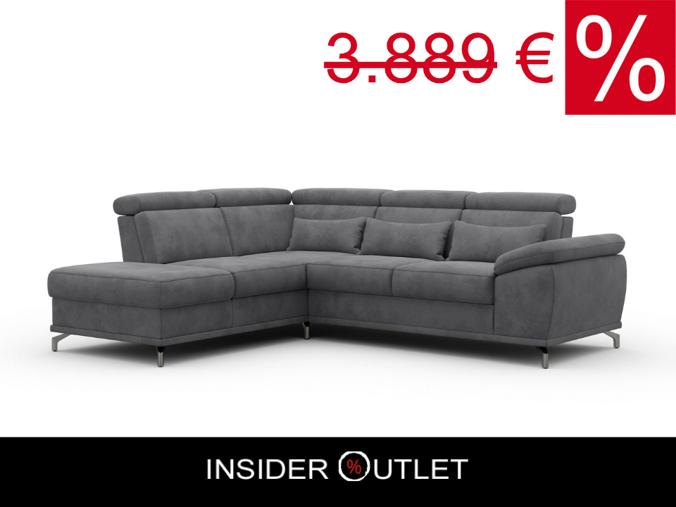 Ecksofa Grau mit Schlaffunktion, Bettkasten, Federkern, Sitztiefen- und Kopfteilverstellung im Luxus-Microfaser Bezug, Couch Cabrio jetzt reduziert im Angebot online bestellen.