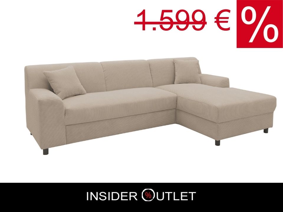 Kleines Ecksofa in Cord Beige mit Federkern, Couch Turah jetzt reduziert im Angebot bestellen.