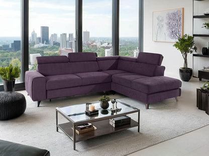 Ecksofa Forza in pflegeleichtem Microfaser in Purple Lila mit Kopfteilverstellung.