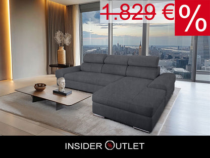 Kleines Ecksofa Grau mit Schlaffunktion und Kopfteilverstellung in Luxus-Microfaser, jetzt Couch Broadway reduziert im Angebot bestellen.