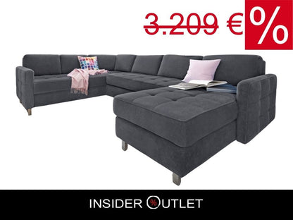 Wohnlandschaft Pablo 292 cm mit Schlaffunktion und Bettkasten in Luxus-Microfaser Grau Sofa B-Ware (Kopie)