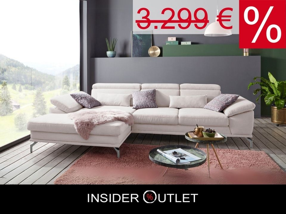 Ecksofa Beige mit Federkern und Sitztiefenverstellung in Luxus-Microfaser, Skandi Design Couch Scorpio jetzt reduziert im Angebot online bestellen.