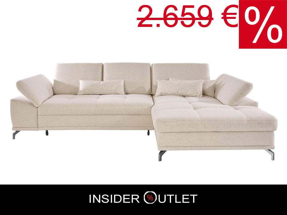 Ecksofa in Creme Beige mit Federkern, Sitztiefenverstellung, Sofa Costello reduziert.