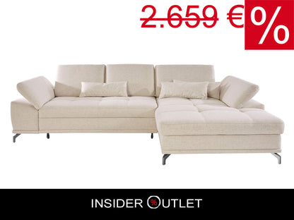 Ecksofa in Creme Beige mit Federkern, Sitztiefenverstellung, Sofa Costello reduziert.