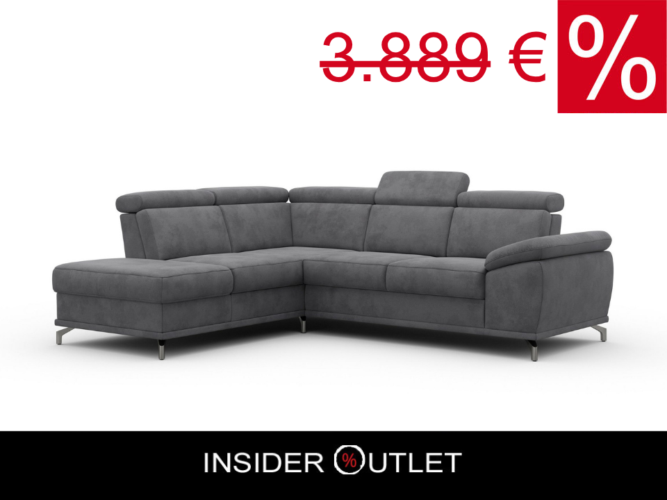 Ecksofa Grau mit Schlaffunktion, Bettkasten, Federkern, Sitztiefen- und Kopfteilverstellung im Luxus-Microfaser Bezug, Couch Cabrio jetzt reduziert im Angebot online bestellen.
