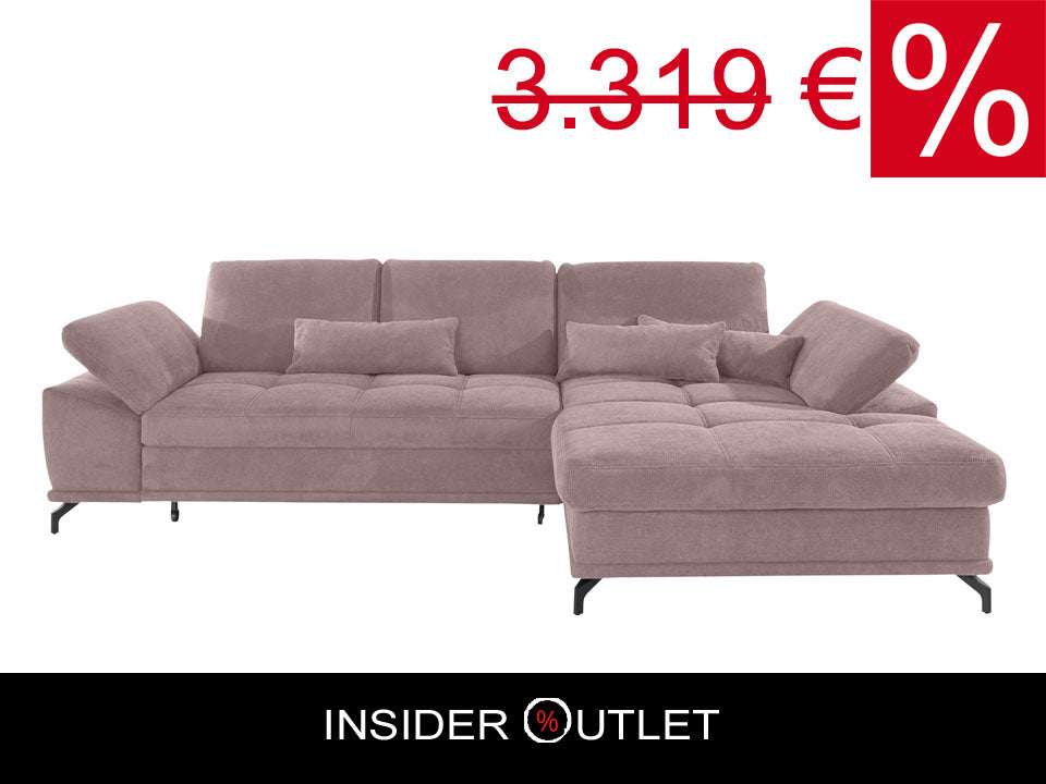 Ecksofa in Rosa Flieder mit Schlaffunktion, Bettkasten und Federkern, Sofa Costello Couch, rose.