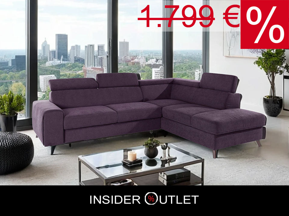 Ecksofa Forza in pflegeleichtem Microfaser in Purple Lila mit Kopfteilverstellung.