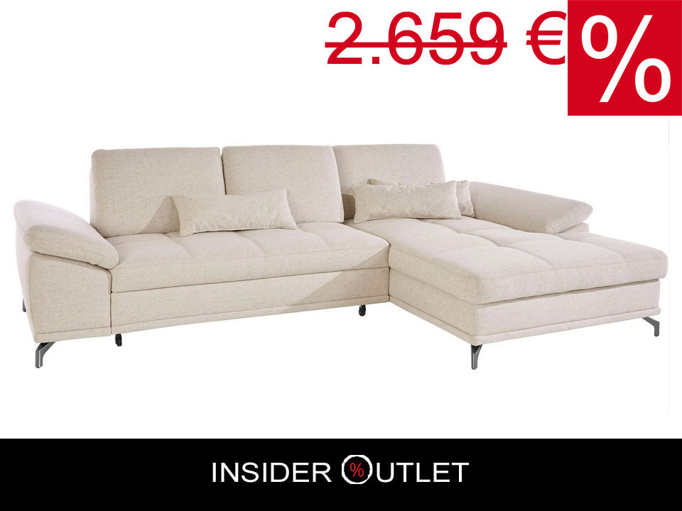 Ecksofa in Creme Beige mit Federkern, Sitztiefenverstellung, Sofa Costello reduziert.