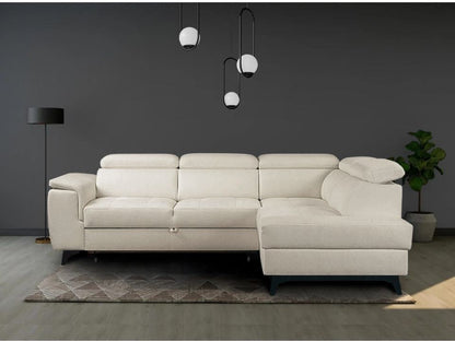 Kleines Ecksofa in Beige mit Schlaffunktion, Bettkasten und Kopfteilverstellung in pflegeleichtem Luxus Microfaser Bezug jetzt reduziert im Angebot online bestellen.