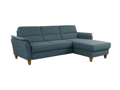 Kleines Ecksofa Grau Blau mit Schlaffunktion, Bettkasten und Federkern Couch Palmera jetzt reduziert im Angebot kaufen.