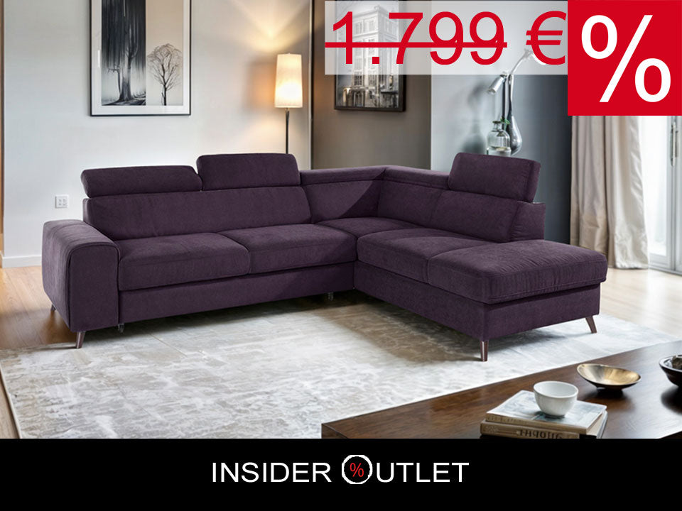 Ecksofa Forza in pflegeleichtem Microfaser in Purple Lila mit Kopfteilverstellung.