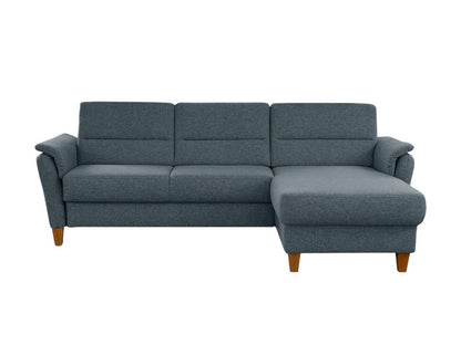 Kleines Ecksofa Grau Blau mit Schlaffunktion, Bettkasten und Federkern Couch Palmera jetzt reduziert im Angebot kaufen.
