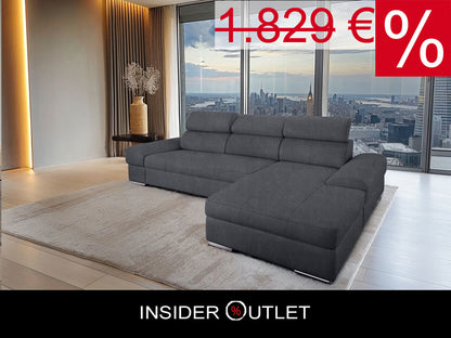 Kleines Ecksofa Grau mit Schlaffunktion und Kopfteilverstellung in Luxus-Microfaser, jetzt Couch Broadway reduziert im Angebot bestellen.