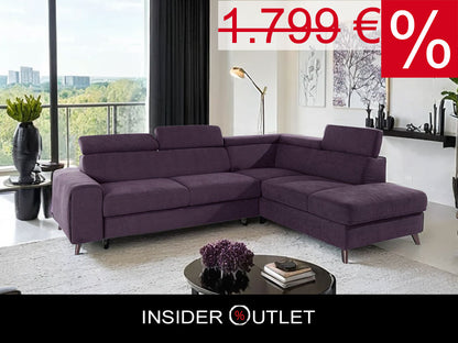 Ecksofa Forza in pflegeleichtem Microfaser in Purple Lila mit Kopfteilverstellung.