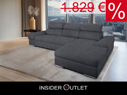 Kleines Ecksofa Grau mit Schlaffunktion und Kopfteilverstellung in Luxus-Microfaser, jetzt Couch Broadway reduziert im Angebot bestellen.