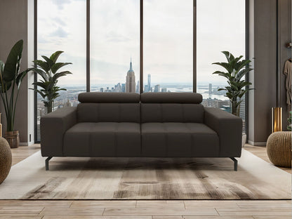 Sofa Couch Dunkelbraun Kunstleder Kopfteilverstellung Cunelli 3-Sitzer, Skandi Design reduziert.