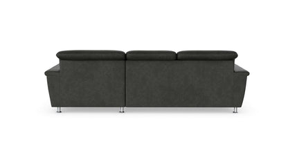 Ecksofa schwarz Grau Lederoptik pflegeleichtes Luxus Microfaser Grau mit Kopfteilverstellung, Sofa Franzi online kaufen.