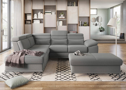 Ecksofa Cabrio in Grau mit Federkern, Sitztiefenverstellung in pflegeleichtem Luxus-Micrfaser Bezug, Couch günstig kaufen.