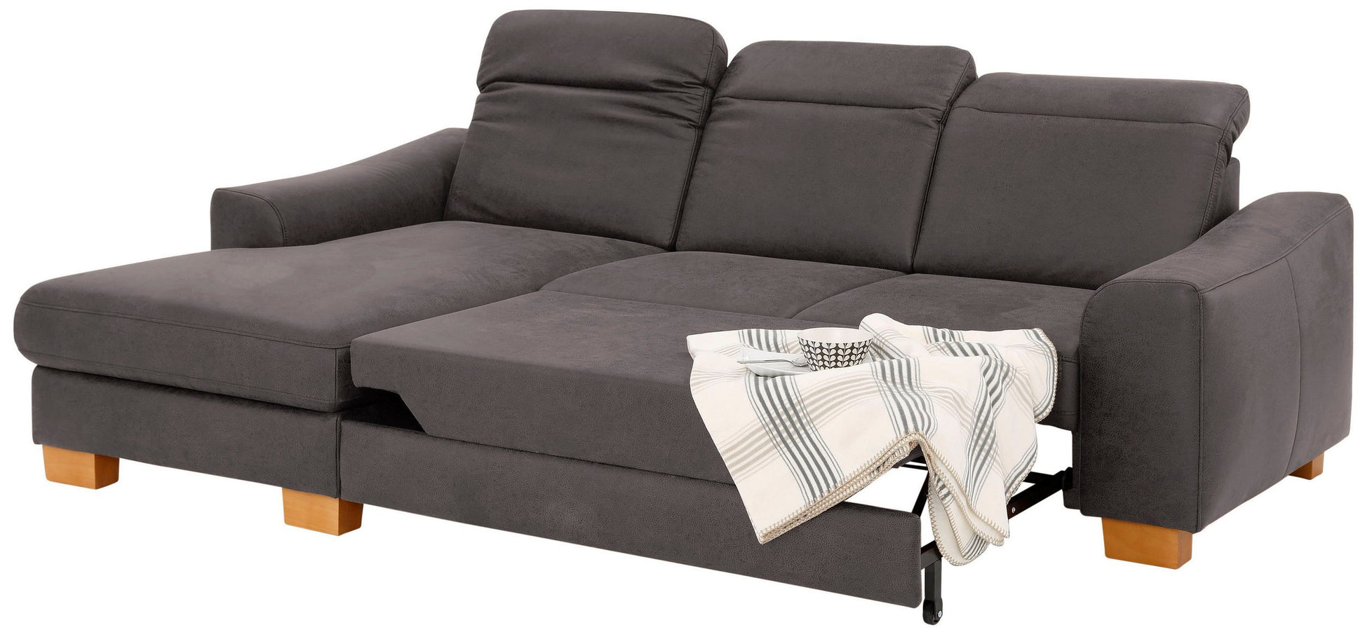 Ecksofa in braun mit schlaffunktion, federkern, lederoptik, dundee