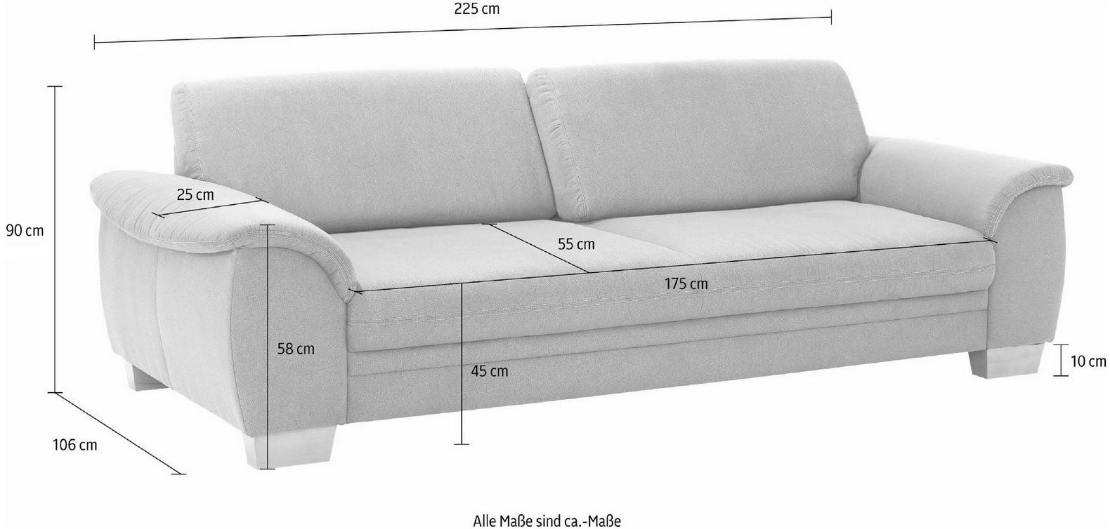 3,5 Sitzer ❤ Sofa Husum 225x106cm Federkern Sitztiefenverstellung in Microfaser Braun.