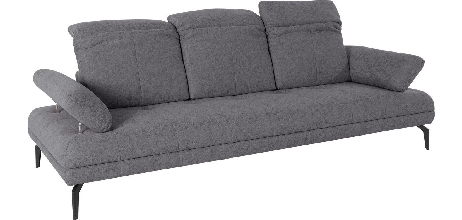 Designer Sofa Grau Stenlille 3-Sitzer Couch mit Sitztiefenverstellung, Kopfteilverstellung und Armteilverstellung in Microfaser.