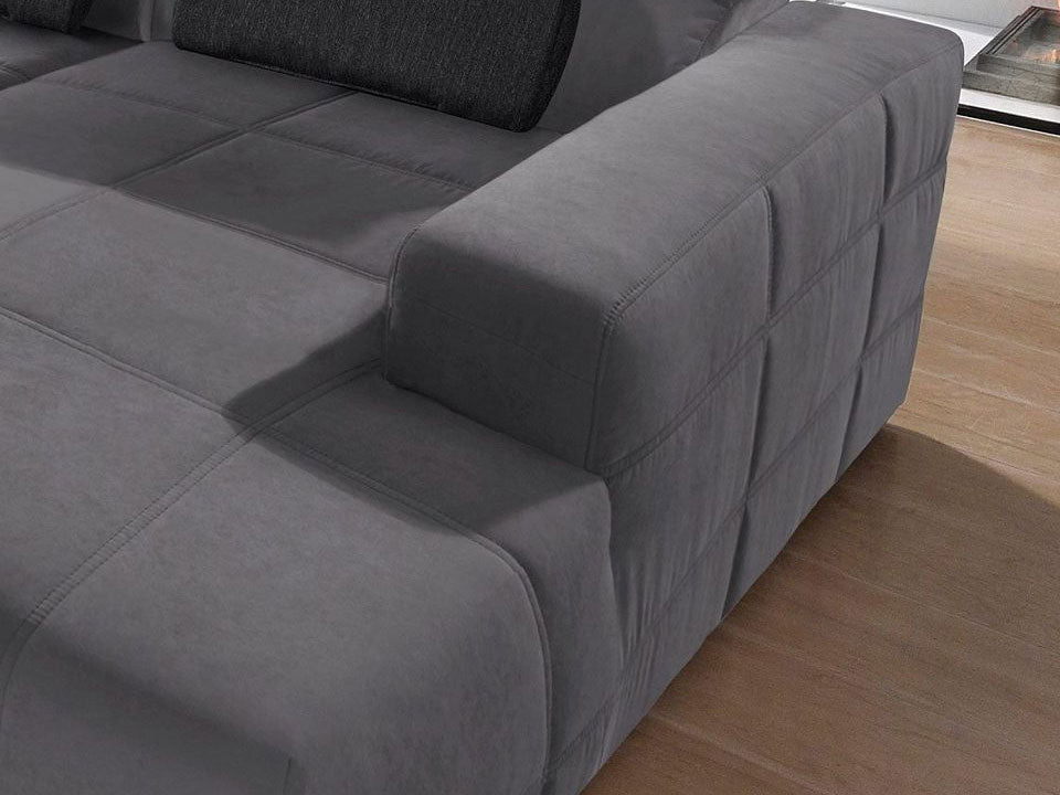 Wohnlandschaft Grau Brandon in Microfaser mit Sitztiefenverstellung U-Form, Couch, Sofa.