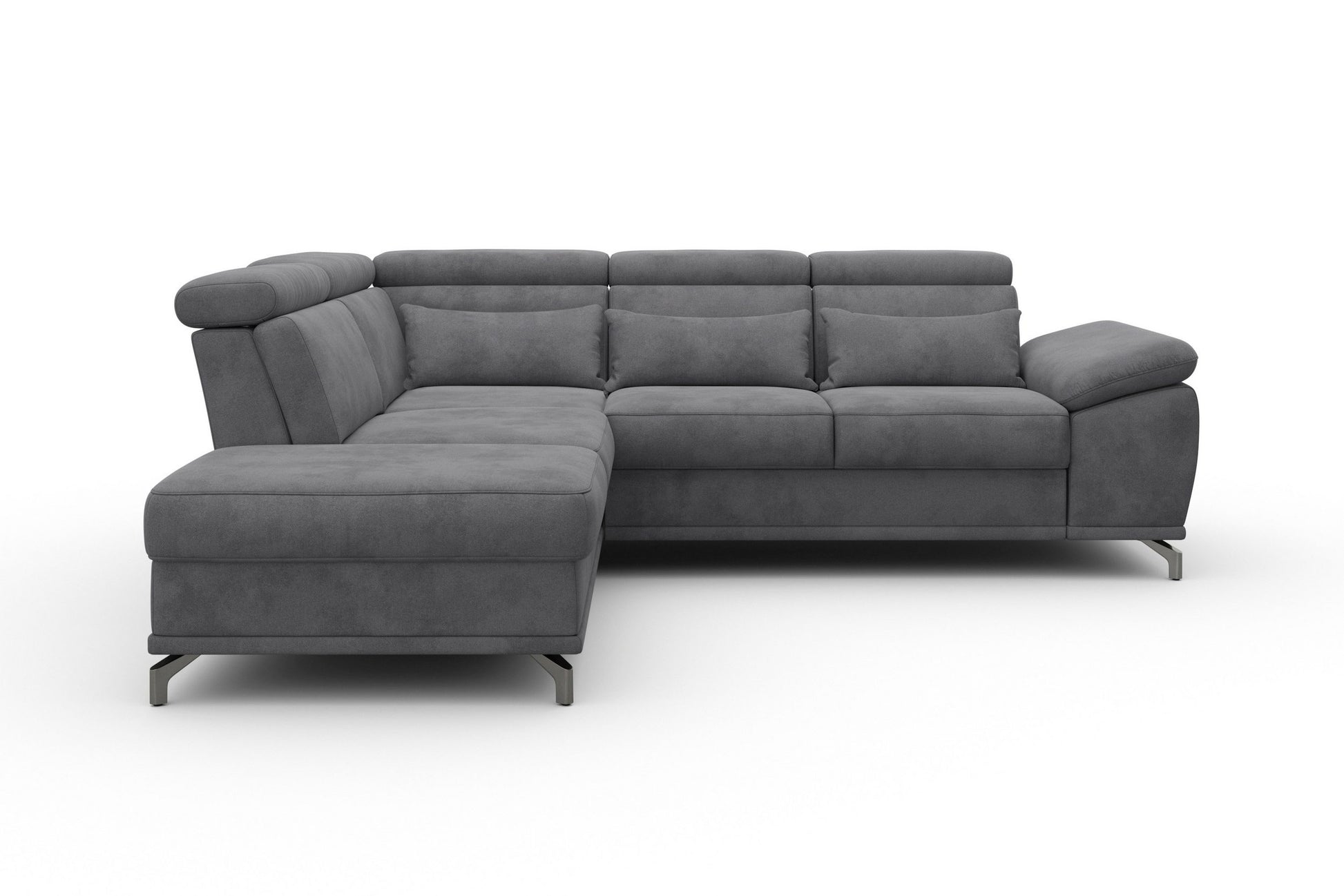 Ecksofa Grau mit Schlaffunktion, Bettkasten, Federkern, Sitztiefen- und Kopfteilverstellung im Luxus-Microfaser Bezug, Couch Cabrio jetzt online bestellen.