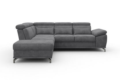 Ecksofa Grau mit Schlaffunktion, Bettkasten, Federkern, Sitztiefen- und Kopfteilverstellung im Luxus-Microfaser Bezug, Couch Cabrio jetzt online bestellen.