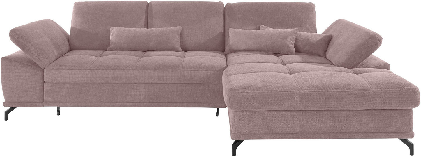 Ecksofa in Rosa Flieder mit Schlaffunktion, Bettkasten und Federkern, Sofa Costello Couch, rose.