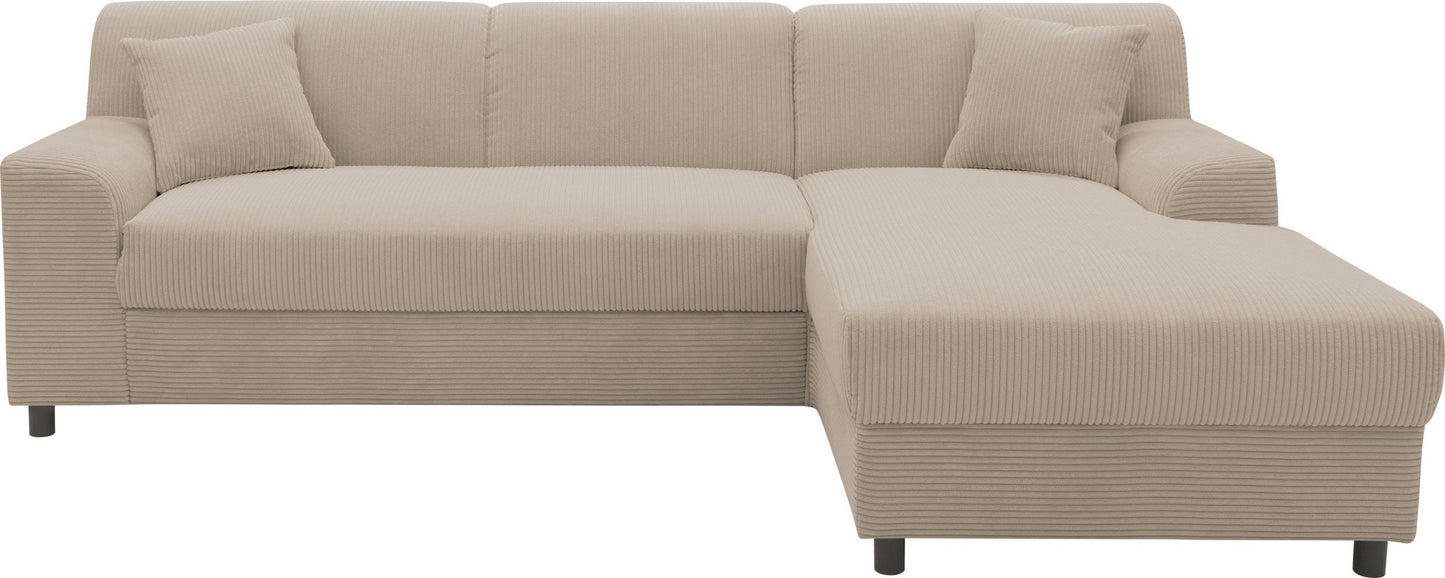 Kleines Ecksofa in Cord Beige mit Federkern, Couch Turah.