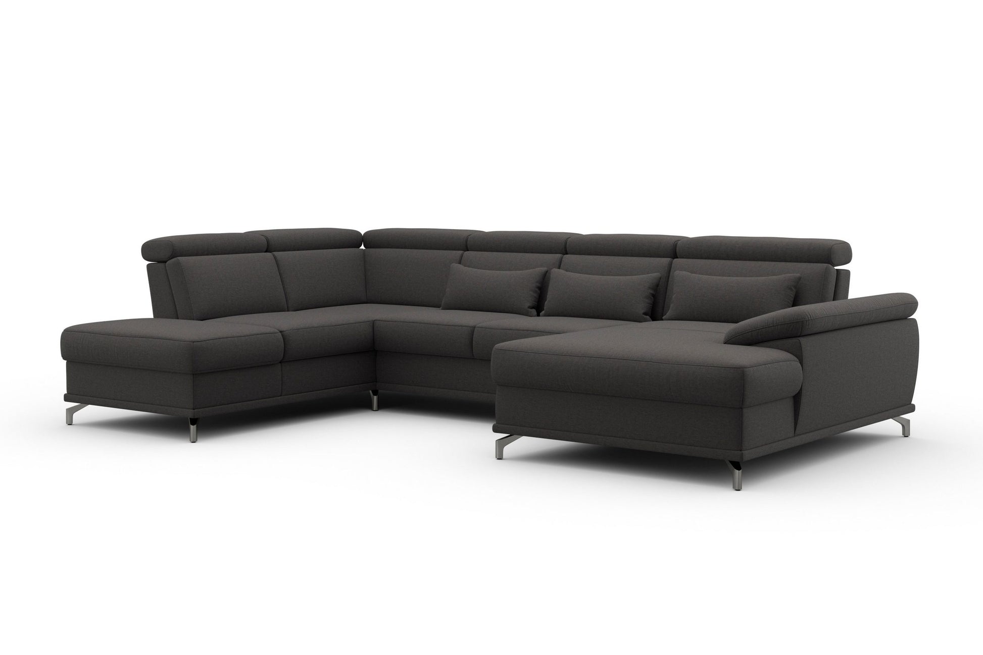 Wohnlandschaft Grau mit Federkern, Sitztiefen- und Kopfteilverstellung im Luxus-Microfaserbezug, U-Form Cabrio jetzt reduziert im Angebot bestellen.