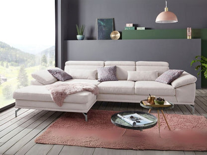 Ecksofa Beige mit Federkern und Sitztiefenverstellung in Luxus-Microfaser, Skandi Design Couch Scorpio.