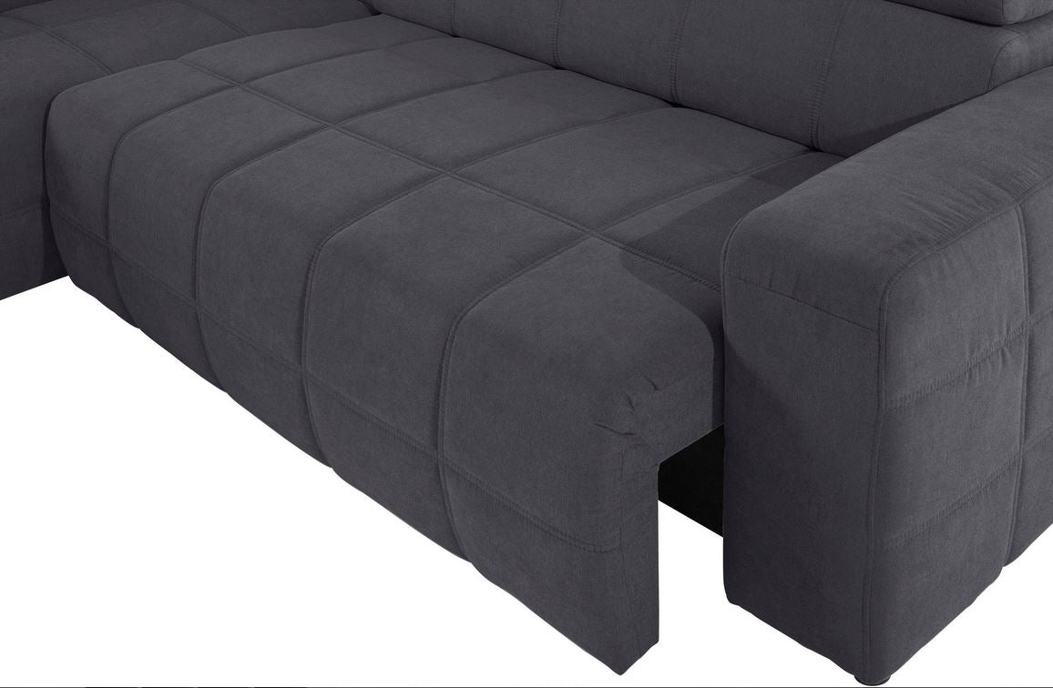 Ecksofa Grau Brandon mit Sitztiefenverstellung in Microfaser, Couch.