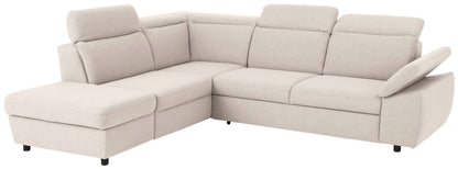 Ecksofa in Beige mit Schlaffunktion, Bettkastenun Hocker Mauritius