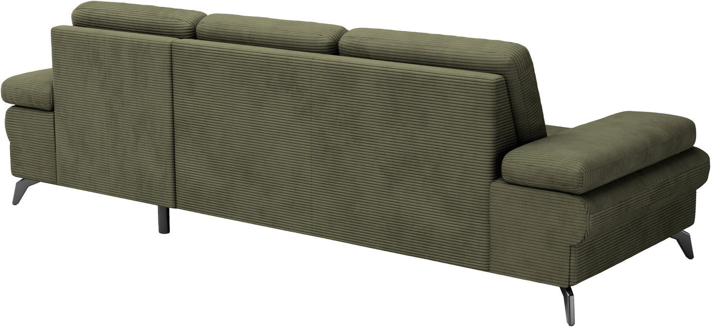 Ecksofa 247x171cm Cord Olive Grün Schlaffunktion PUR-Schaum Skandi Design B-Ware OTR