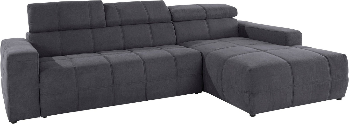 Ecksofa Brandon, in Grau Luxus Microfaser mit Sitztiefenverstellung