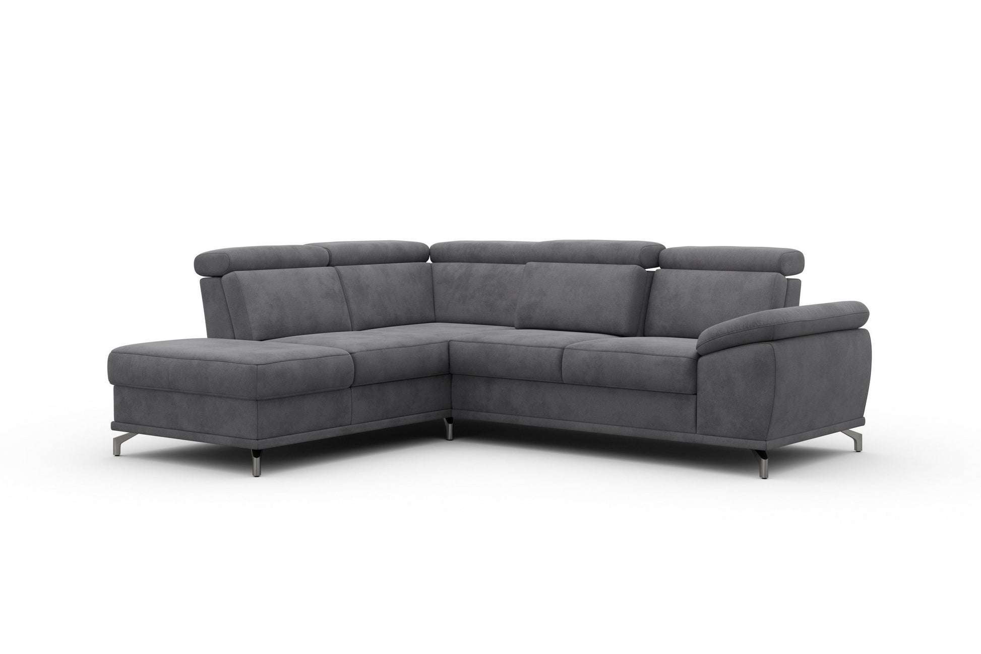 Ecksofa Grau mit Schlaffunktion, Bettkasten, Federkern, Sitztiefen- und Kopfteilverstellung im Luxus-Microfaser Bezug, Couch Cabrio jetzt online bestellen.