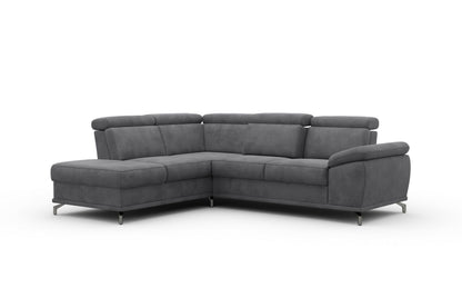 Ecksofa Grau mit Schlaffunktion, Bettkasten, Federkern, Sitztiefen- und Kopfteilverstellung im Luxus-Microfaser Bezug, Couch Cabrio jetzt online bestellen.