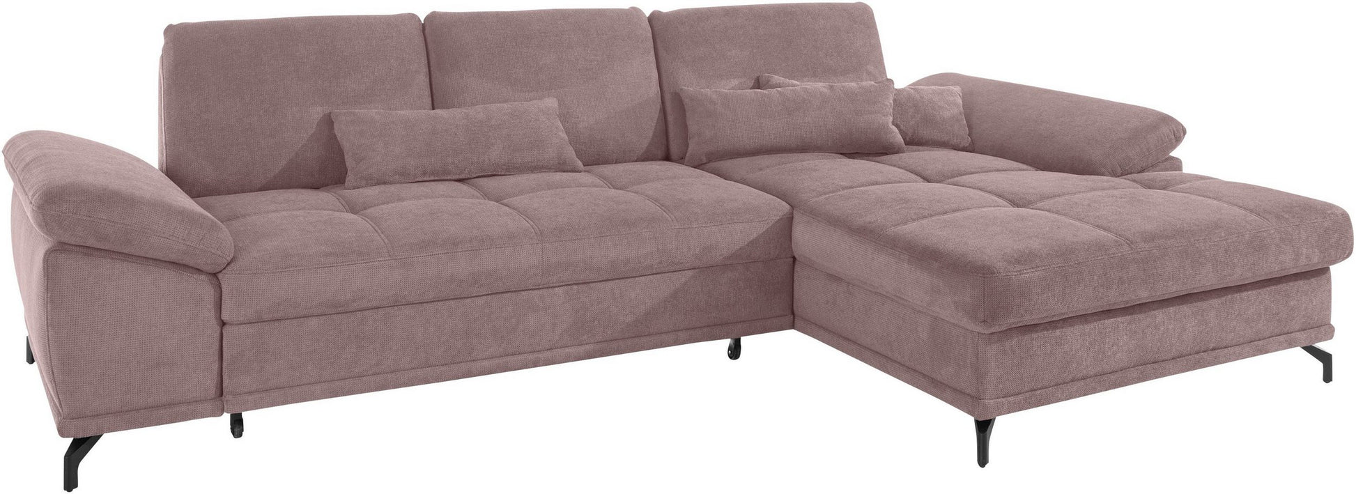 Ecksofa in Rosa Flieder mit Schlaffunktion, Bettkasten und Federkern, Sofa Costello Couch, rose.