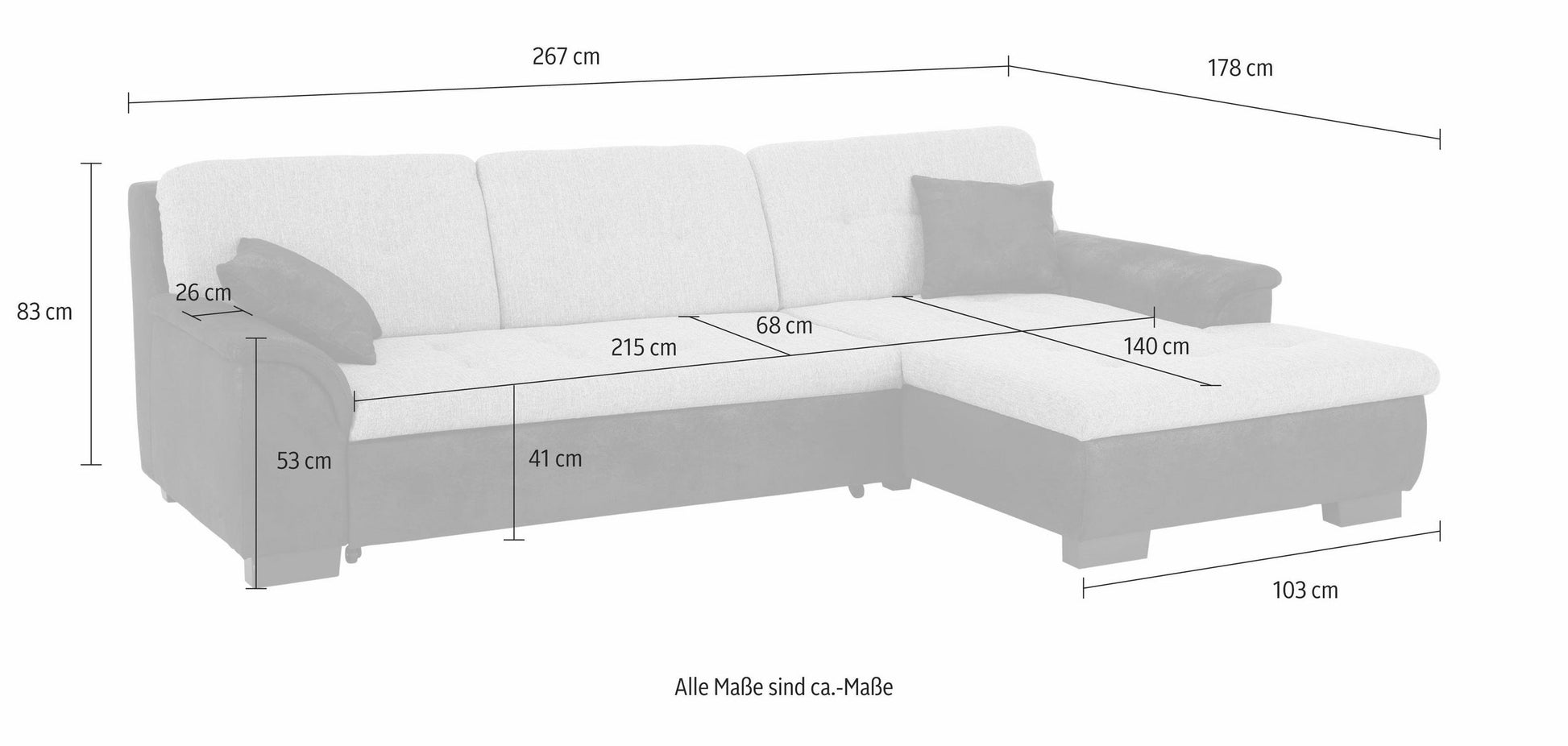 Ecksofa Grau mit Bettfunktion, jetzt reduziert, online bestellen