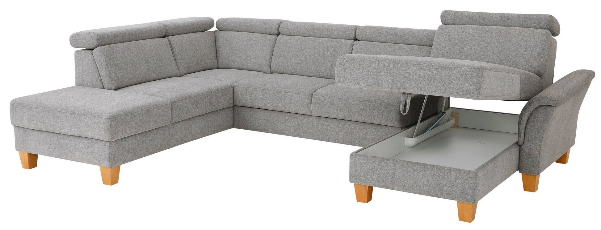 Wohnlandschaft Grau mit Schlaffunktion, Bettkasten, Federkern und Kopfteilverstellung, Conville jetzt reduziert im Angebot kaufen.