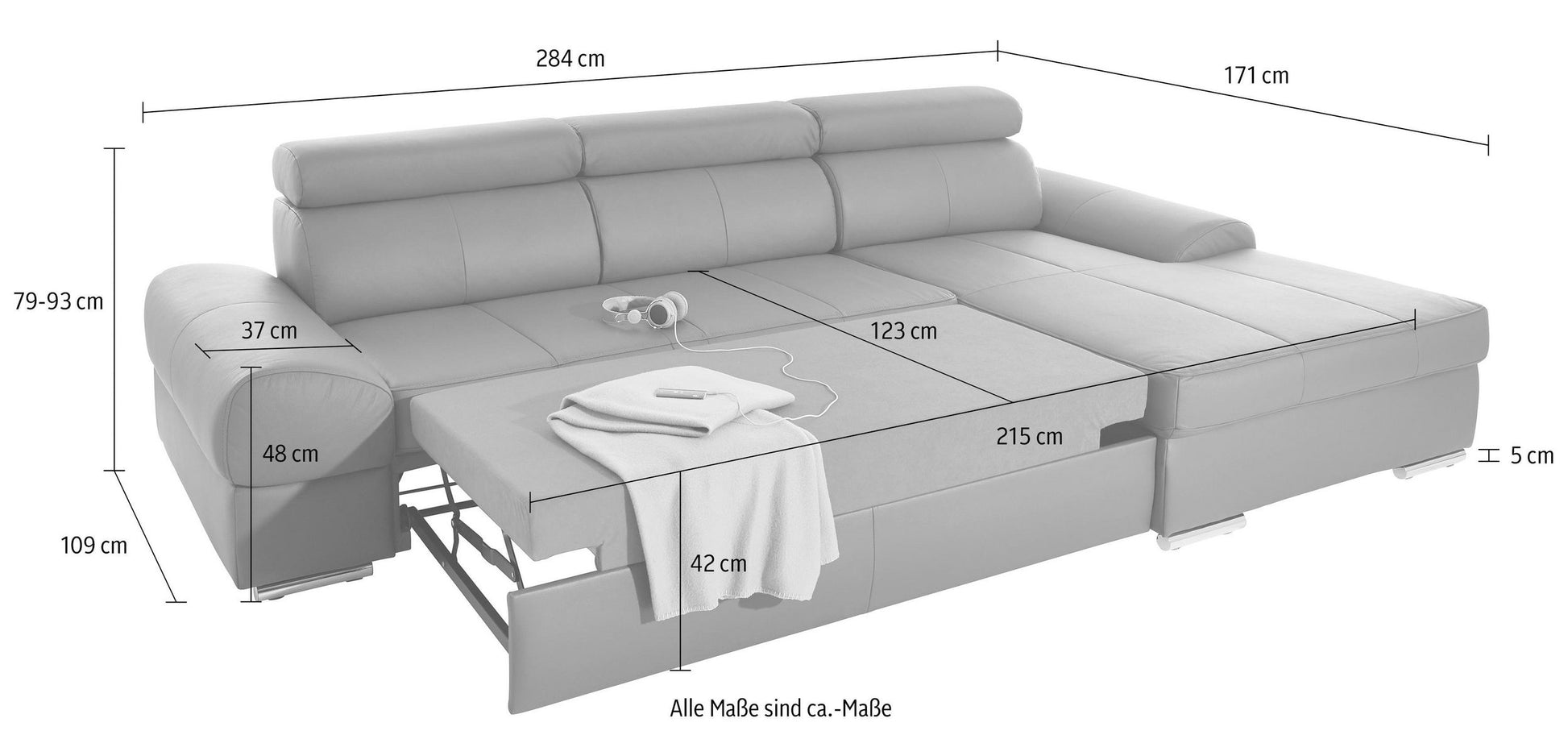 Kleines Ecksofa Grau mit Schlaffunktion und Kopfteilverstellung in Luxus-Microfaser, jetzt Couch Broadway reduziert im Angebot bestellen.