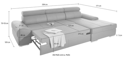 Kleines Ecksofa Grau mit Schlaffunktion und Kopfteilverstellung in Luxus-Microfaser, jetzt Couch Broadway reduziert im Angebot bestellen.