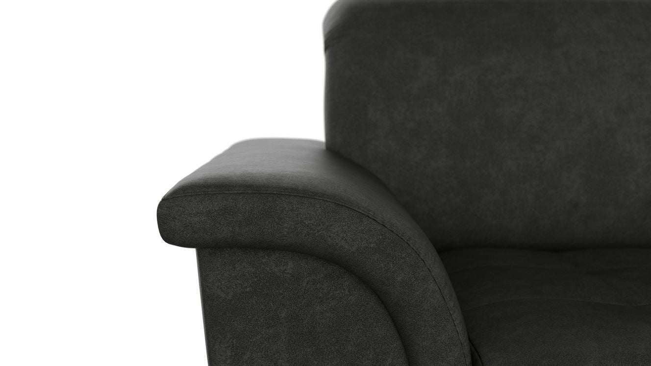 Ecksofa schwarz Grau Lederoptik pflegeleichtes Luxus Microfaser Grau mit Kopfteilverstellung, Sofa Franzi online kaufen.